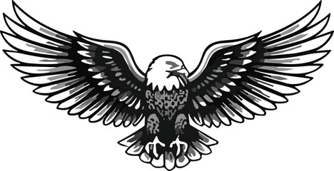 Naklejka premium Bald eagle with spread wings and extended talons, patriotic wildlife bird illustration, freedom symbol vector artwork design element