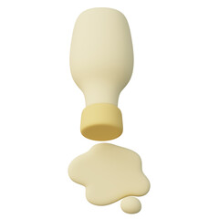 Homemade 3d mayonnaise bottle with spilled sauce for picnic and outdoor meal cooking ingredient