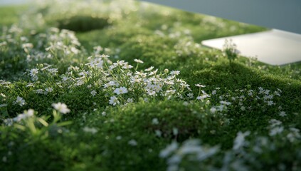 Obraz premium Serene white daisies blooming in a sunlit modern garden