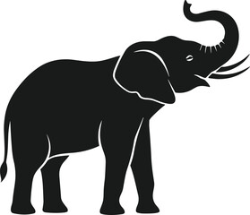 Fototapeta premium Elephant vector illustration, trunk raised silhouette artwork, wildlife nature design, decorative animal clipart, rustic inspired graphic emblem