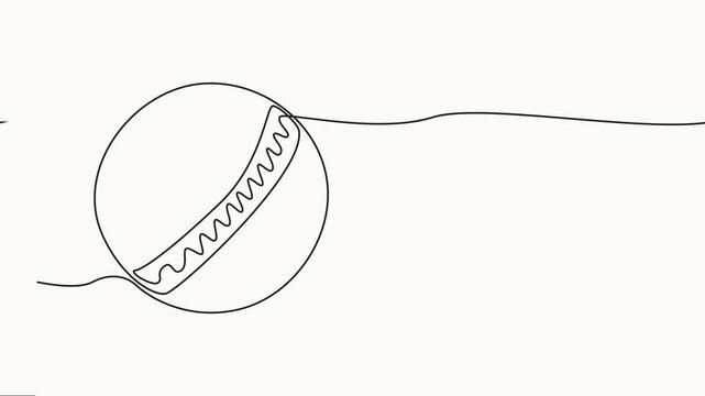 Animated self drawing of continuous line draw cricket ball leather, hard circle stitch close-up. Sports equipment new and clean symbol animation video, Cricket ball icon sign motion graphic style.