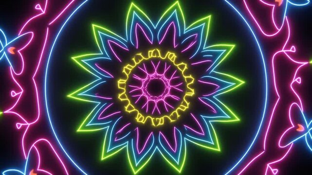 Neon Mandala Animation Vibrant Geometric Patterns and Hypnotic Visuals.