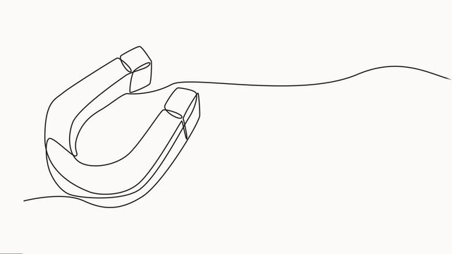 Animated self drawing of continuous line draw of magnet, Full length one line animation, one line drawing of magnet, vector illustration. Client and talent attraction concept in simple linear style.