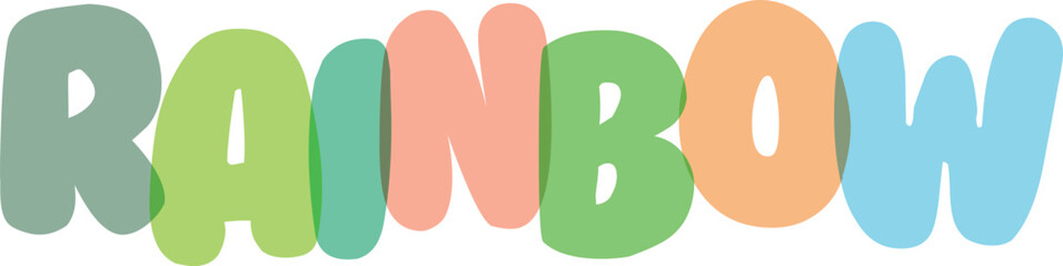 Rainbow word colorful vector typography with transparent overlapping bubble letters for children and happy school theme © Md Asif Shahnaoaz