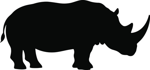Rhinoceros silhouette vector illustration in profile view, wildlife animal design with horn, nature inspired artwork, conservation symbol composition © MstAyesha
