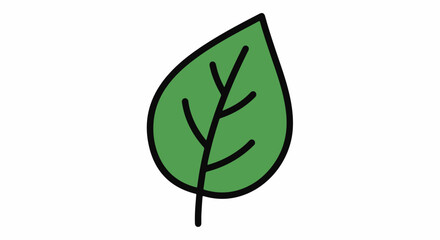 A cartoon-style illustration of a simple green leaf on a white background © marji