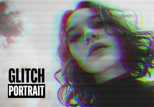 Glitch Scanline Portrait Effect Mockup