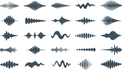 Fototapeta premium Collection of sound wave forms on transparent background for audio