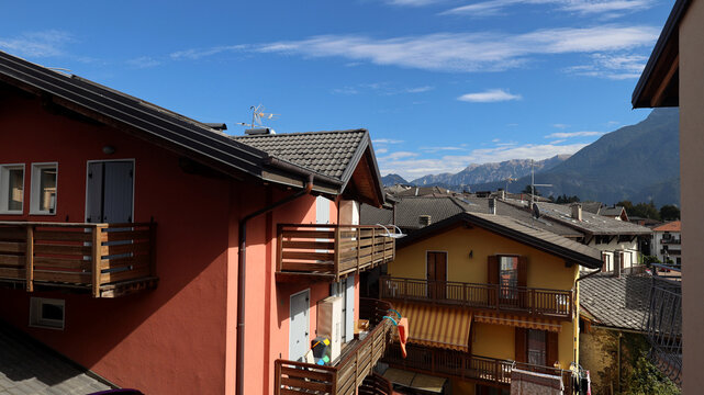 View above the roofs of  Levico Terme resort in Italy