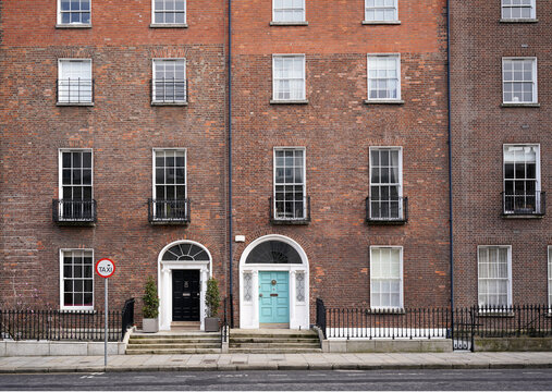 Plain brick 18th century Georgian townhouses typical of central Dublin