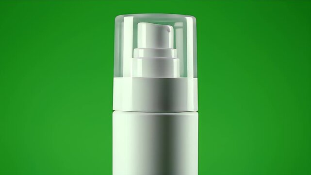 Matte White Airless Pump Bottle with Clear Cap and Dispenser Isolated on Green Screen Background CGI Rendering