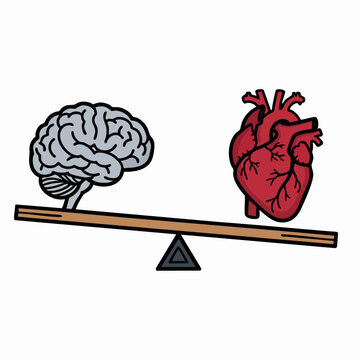 Mind Versus Heart Balance On Seesaw Illustration.