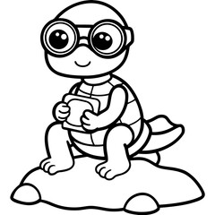 Cute Baby Turtle with Glasses and Camera Vector Illustration 
