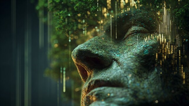 Close-Up of Green Nature Face Tree &ndash; Mystical Forest Spirit Concept