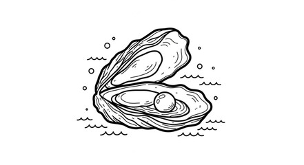 Open Oyster Shell with a Pearl Inside Illustration. © Dwi