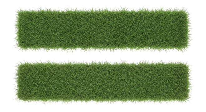 Two parallel horizontal stripes of lush green grassy texture against a plain background isolated on transparent background