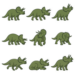 Triceratops Dinosaur Pose Flat Vector Illustration Set © DzikriAdi