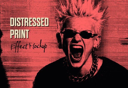 Halftone Distressed Print  Effect Mockup