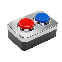 Dual colored button control panel with metallic trim and glossy surfaces isolated on white background