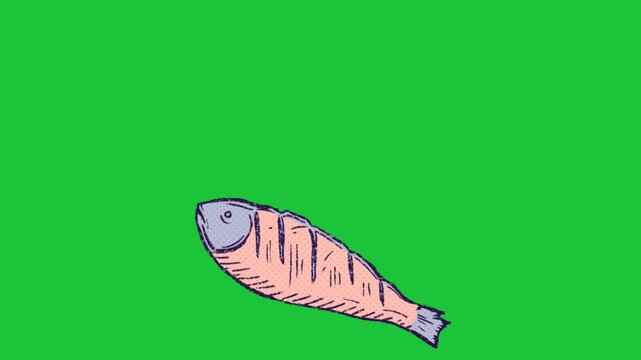 cartoon fish swims across green screen background simple loop animation ideal for kids educational video footage ready to use overlay