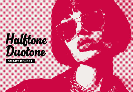 Retro Pop Art Halftone Duotone Effect Mockup