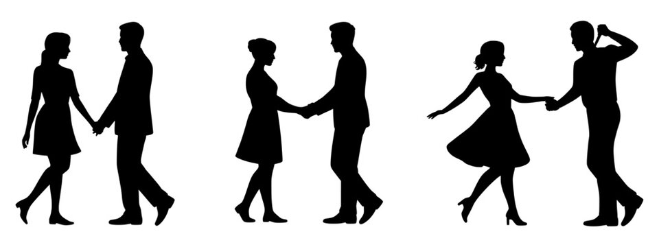 Set of 4 dancing couple silhouettes vector isolated on Transparent Background
