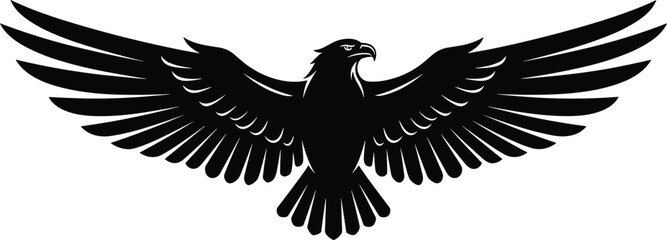 Obraz premium Stylized eagle silhouette vector illustration, symmetrical wings spread design symbolizing freedom, power, authority, heraldic emblem, logo, and nature branding art
