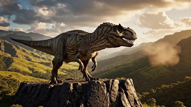 Dinosaur on mountain peak.