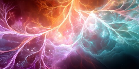 Naklejka premium Bright colors and patterns create a vibrant abstract design showing energy and movement in a digital artwork