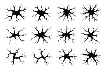 Neuron icon set featuring black silhouette illustrations of neural cells