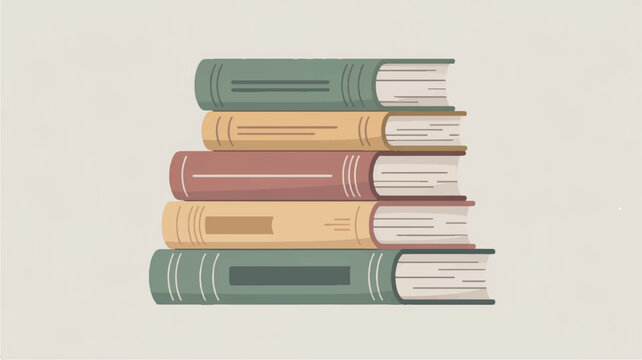 Stack of vintage hardcover books with colorful spines and white pages on beige background symbolizing learning and literature