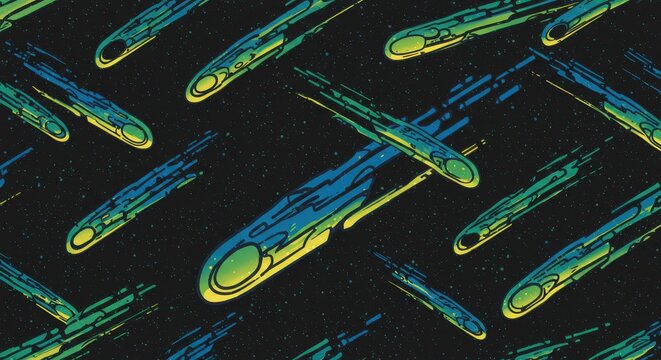 Colorful Comet Pattern on Black Background with Starry Sky Design