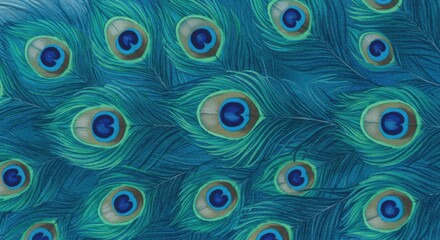 Obraz premium Detailed Watercolor Peacock Feather Pattern in Teal and Green