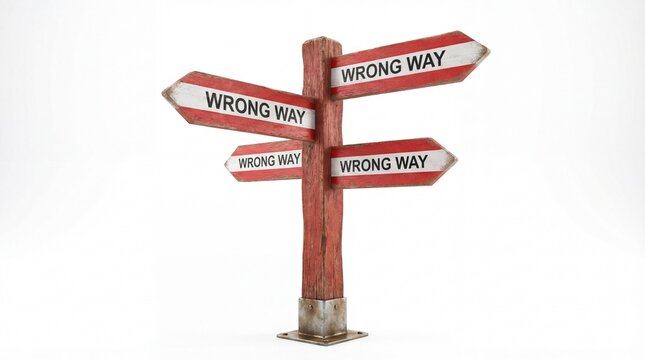 Directional signpost indicating wrong way in all directions.