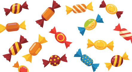Colorful Candy Set Vector Illustration with Wrapped Sweets, Hard Candies, and Fruit Flavored Confectionery Collection Design