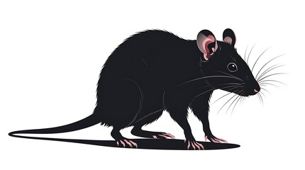 Vector illustration of a black rat, standing isolated on a white background. The artwork clearly depicts the rodent's sleek dark fur, long tail, and characteristic features
