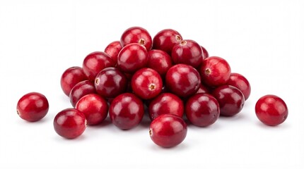 Pile of Fresh Red Cranberries on White Background.