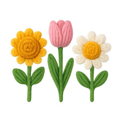 Fototapeta premium PNG Colorful knitted flowers illustration.