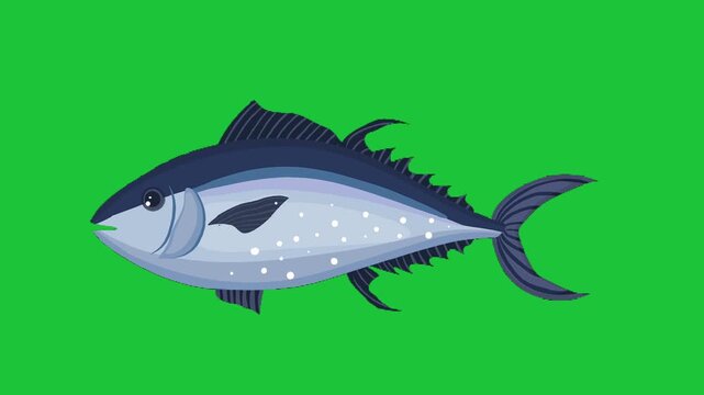 Streamlined tuna style fish gliding across a bright green background with smooth fin motion and subtle bubbles ideal for kids marine clips