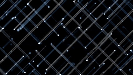 Abstract Light Patterns with Glowing Lines and Dots on Dark Background