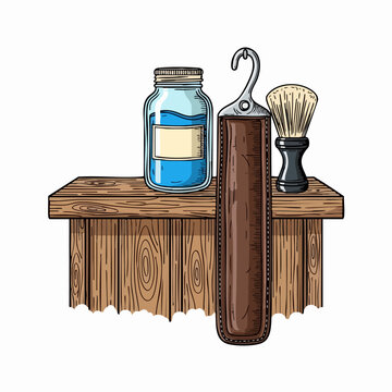 Vintage Shaving Kit On Wooden Table.