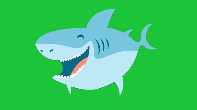 Playful cartoon shark swims across a bright green background with joyful open mouth smooth looping motion ideal for children educational and fun media