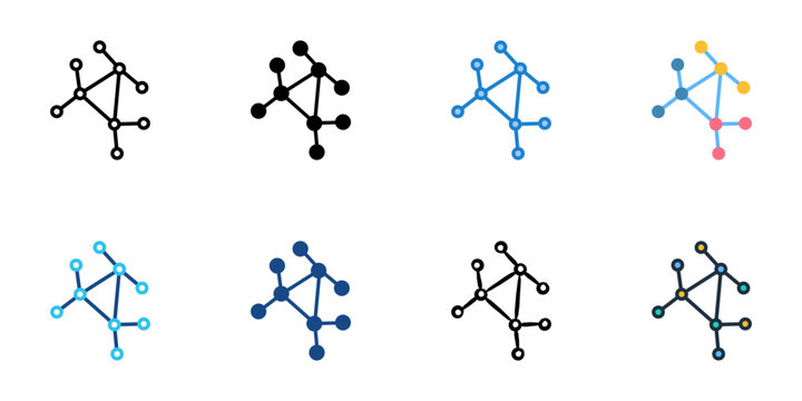 Network Nodes icons set multiple style collection. Editable stroke 
