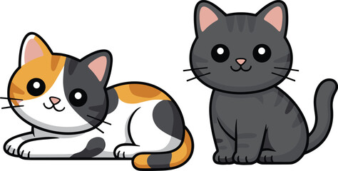 Obraz premium Cute cartoon gray and calico cats isolated vector illustration for kids nursery design and pet themed projects