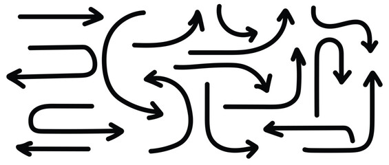 "Hand Drawn Arrow Icon Set &ndash; Black and Red Curved, Circle and Directional Arrows for Business, Education and Creative Design Vector Collection"