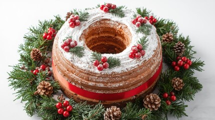 Elegant christmas cake adorned with festive greenery and berries