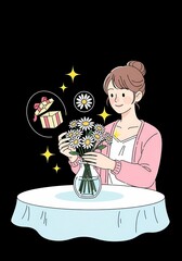 花束を嬉しそうに飾る女性