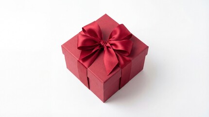Obraz premium Elegant Red Gift Box with Satin Ribbon Bow on White.