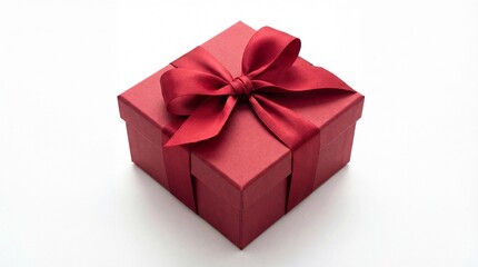 Obraz premium Elegant Red Gift Box with Ribbon Bow on White Background.