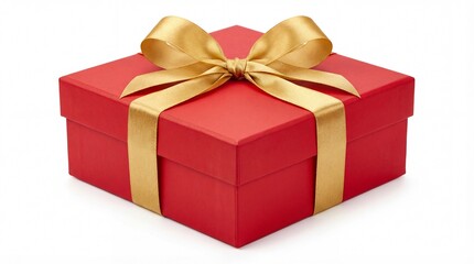 Obraz premium Elegant Red Gift Box with Golden Ribbon and Bow.